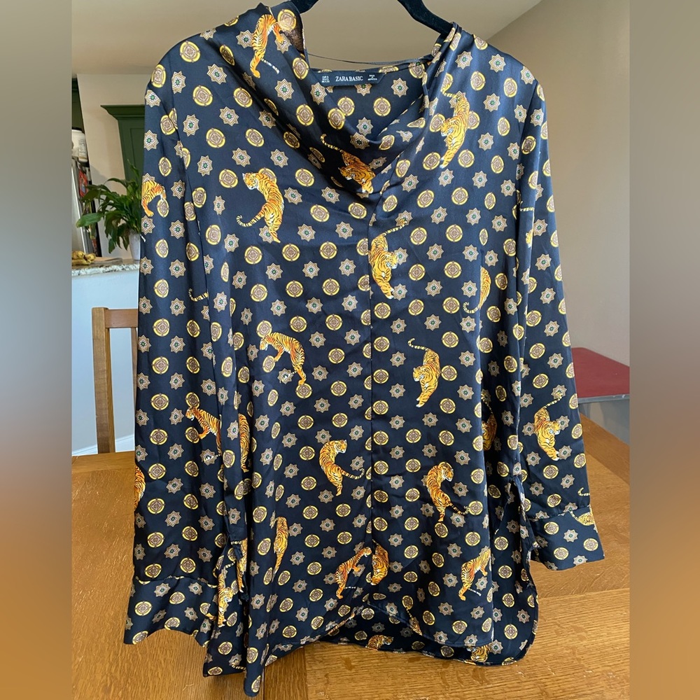 Zara tiger cowl neck blouse